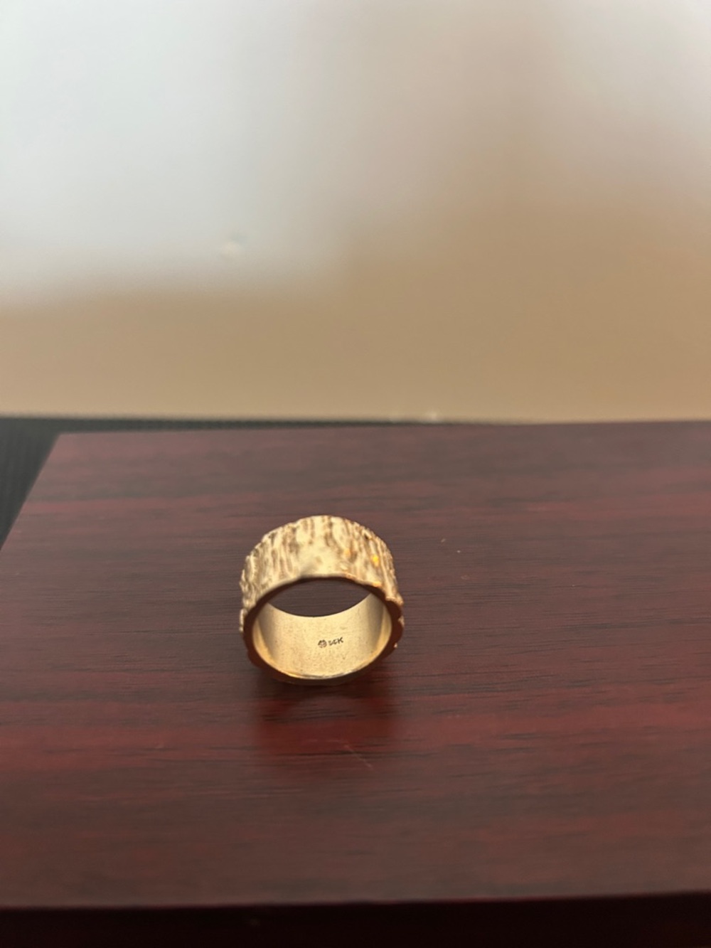 . Nature-inspired wide solid gold band design, chunky textured gold ring-14k - Picture 6 of 7